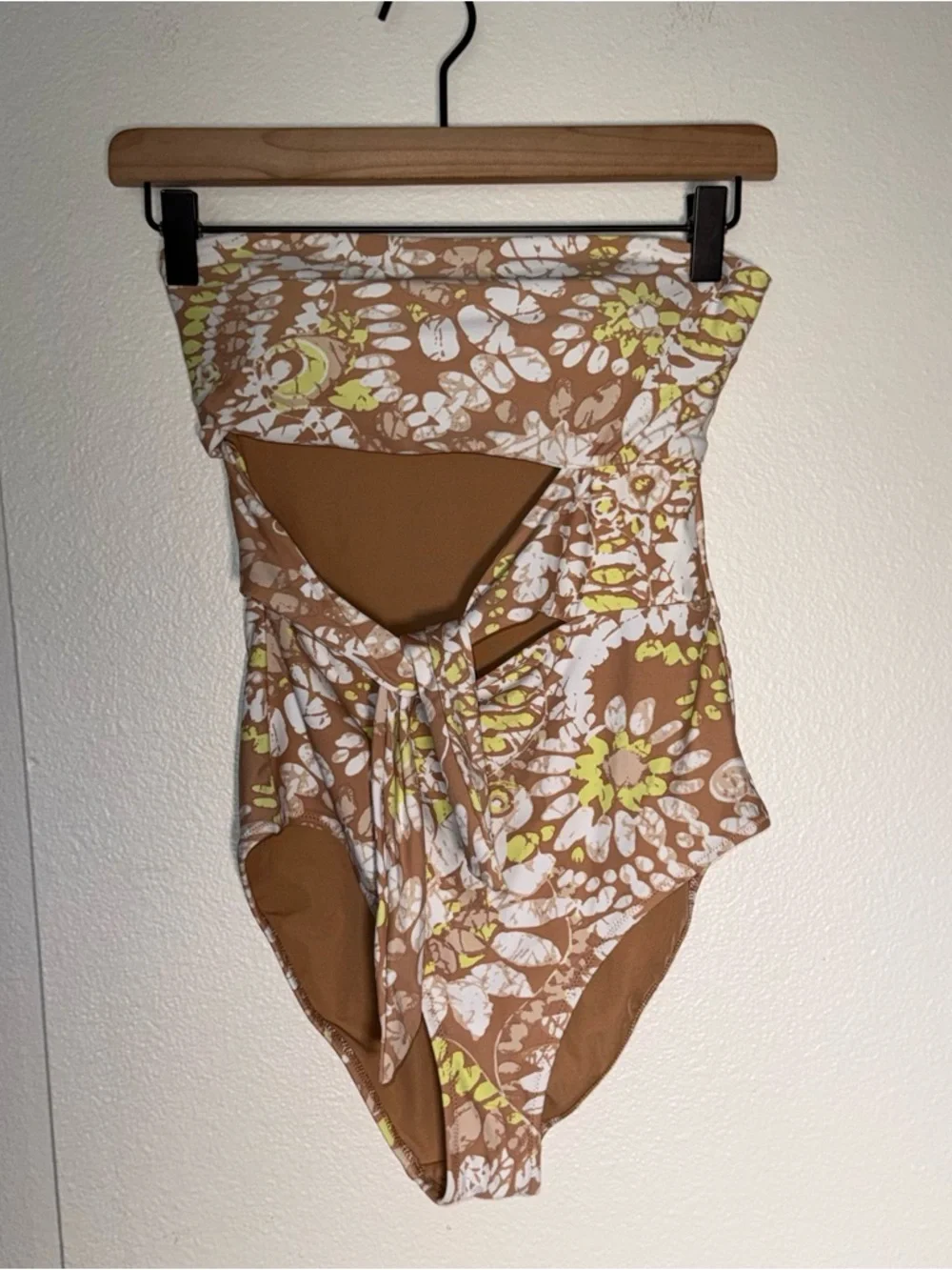 AERIE strapless Floral Cutout One-Piece floral tie waist vacation Swimsuit S